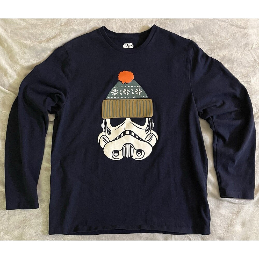Star Wars Stormtrooper Holiday Graphic Tee Navy Large Long Sleeve Christmas